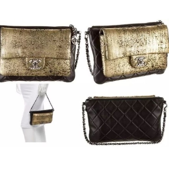 AUTHENTIC CHANEL Mineral Nights Clutch Gold Black Lambskin Wristlet Circa 2012 - Picture 9 of 15